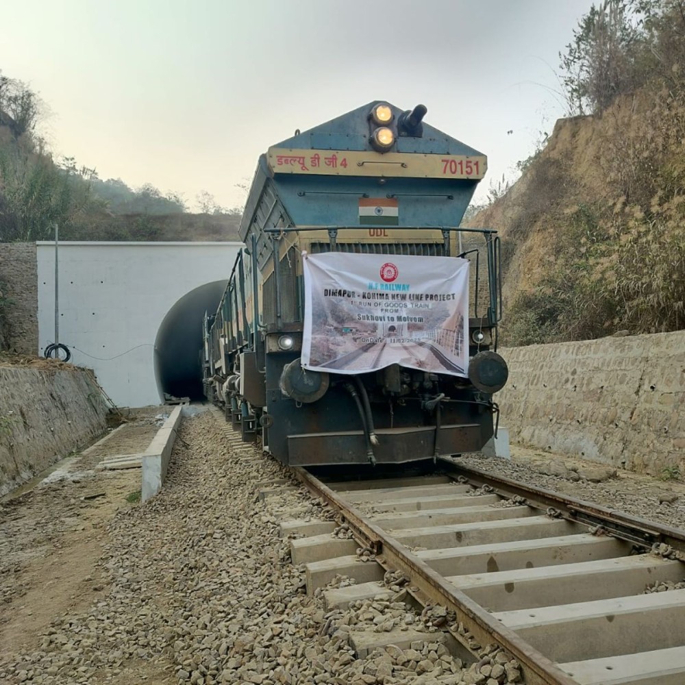The first trial run of the freight train between Shokhuvi-Molvom railway section on February 11. (Photo Courtesy: CPRO NFR)